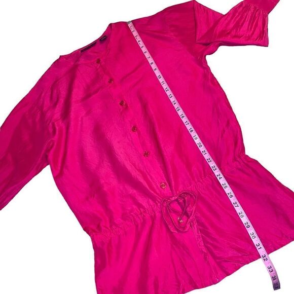 Pink silk drawstring waist Oversized blouse - Quarters size small - Picture 8 of 12